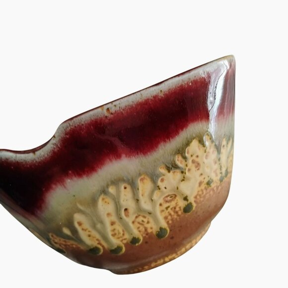 Paul Ray Pottery Square Bowl Hand Crafted Studio Art Seagrove NC Burgundy Beige - Picture 5 of 8